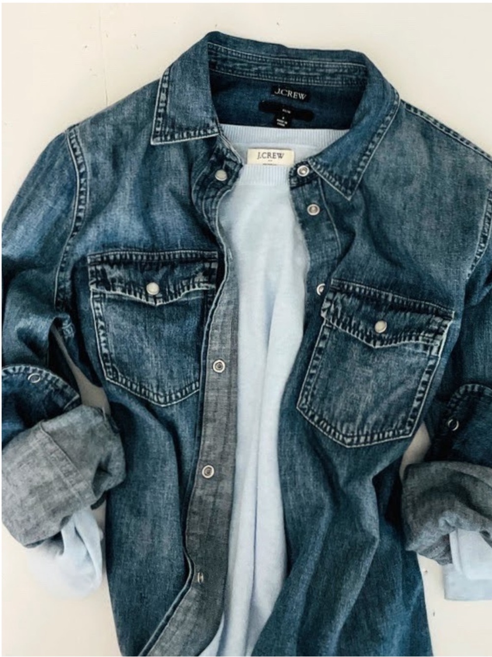 J.Crew Slim Fit Western Chambray Shirt Pearl Size Slim 4